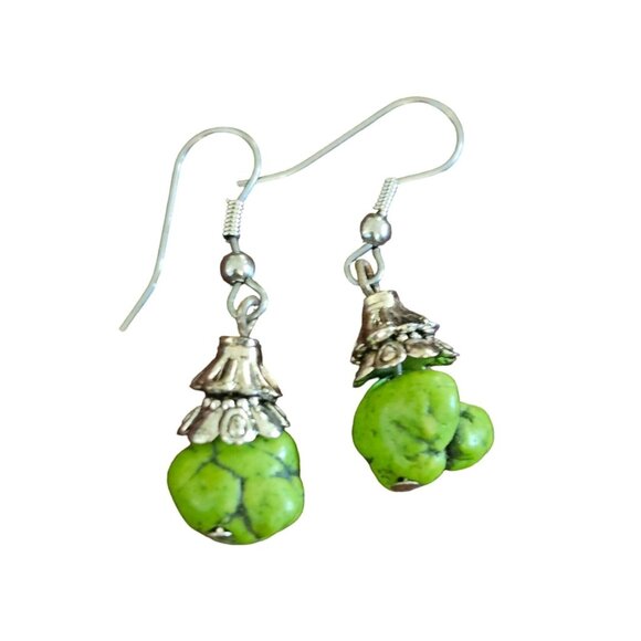 Vintage Green Turquoise Dangle Hook Earrings - Picture 1 of 2